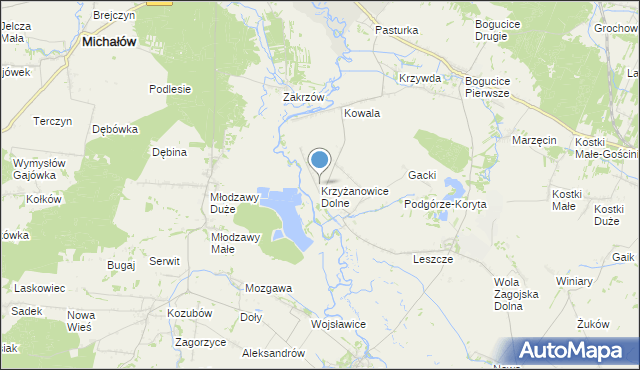 mapa Krzyżanowice Dolne, Krzyżanowice Dolne na mapie Targeo